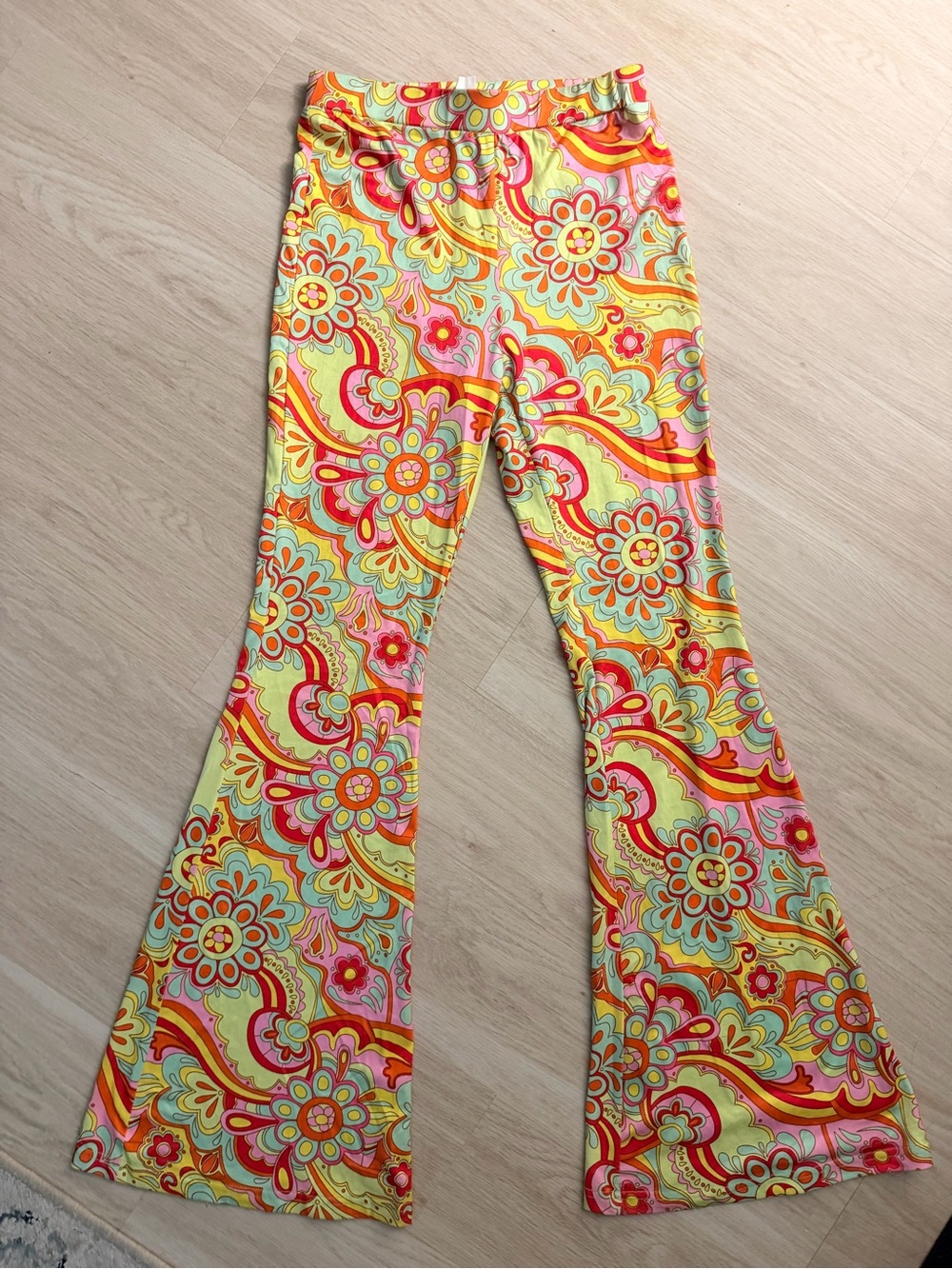 Kids Floral Paisley Flare Leggings - Yellow Multi